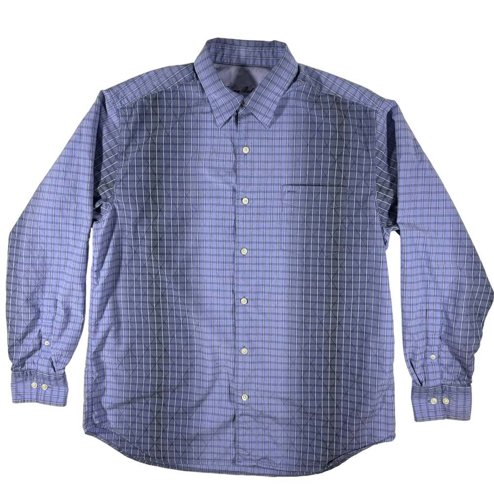 Tommy Bahama Men’s Medium Purple Ombre Checkered Button Down Shirt Silk Cotton